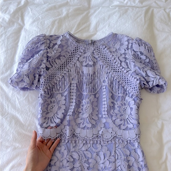 Lavender Laced Knee Length Puffed Sleeves Cocktail Dress - Picture 4 of 7